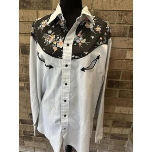 Vintage Wrangler Pearl Snap Shirt Mens X-Large Western Long Sleeve USA 62907